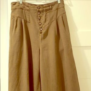Army green linen ankle pants for summer